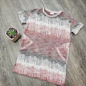 Zara * Abstract Red Black Ivory Tunic * Pockets S